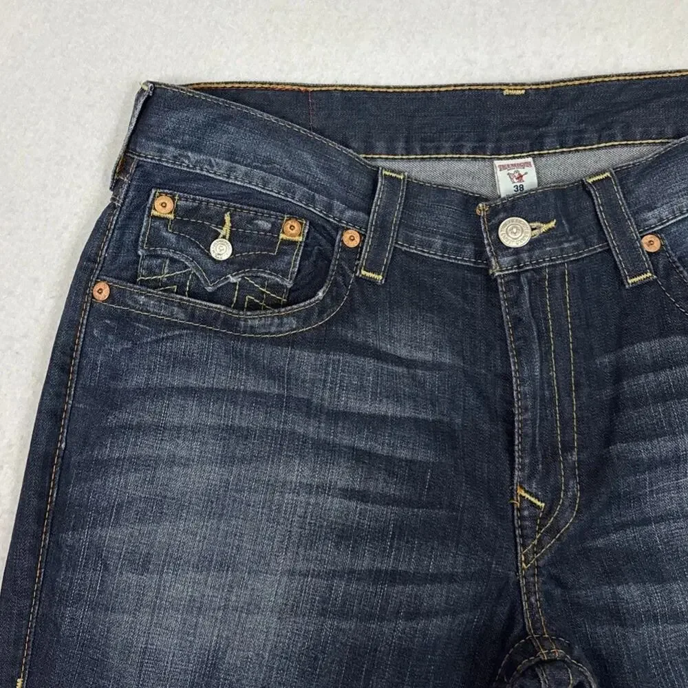 True Religion Mens Jeans Size 38 Blue Slim Straight Flap Pocket Denim Vintage